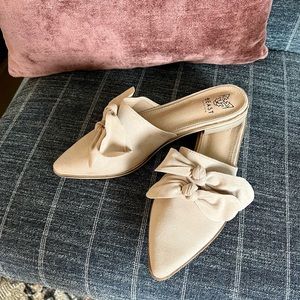 Tan Suede Mules with Bow